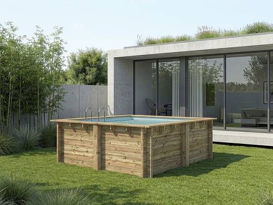 Piscine Bois Rectangle " Maldives " - 3.20 X 3.20 X 1.24 M + Bâche à Bulles 180 µ - Bâche Hiver 280 G/m² -habitat Et Jardin - Image 3