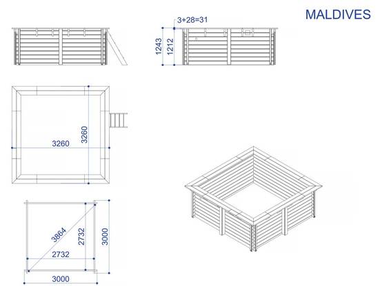 Piscine Bois Rectangle " Maldives " - 3.20 X 3.20 X 1.24 M + Bâche à Bulles 180 µ - Bâche Hiver 280 G/m² -habitat Et Jardin - Image 4