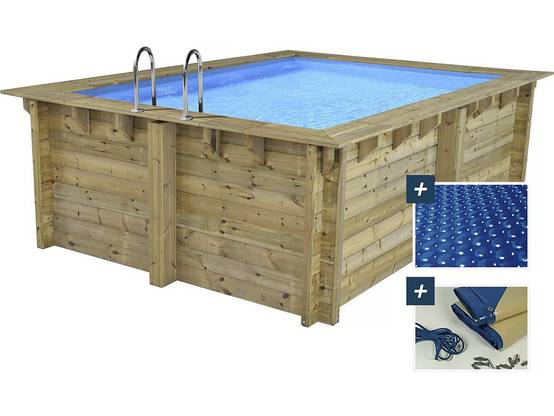 Piscine Bois Rectangle " Maldives " - 3.20 X 3.20 X 1.24 M + Bâche à Bulles 180 µ - Bâche Hiver 280 G/m² -habitat Et Jardin - Image 1