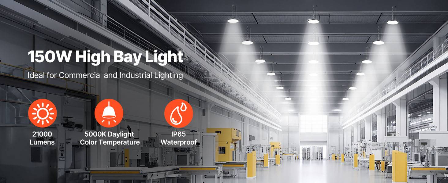 VEVOR Luminaire Haute Baie Éclairage Industriel LED 20 PCS 5000 K 150 W 21000 lm - Image 9