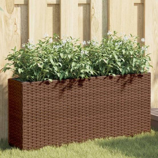 Jardinière Rectangulaire Résine Tressée Double Bac pour Plantes 90x20x40 cm Marron - ComfortXL Outdoor Living - Image 1