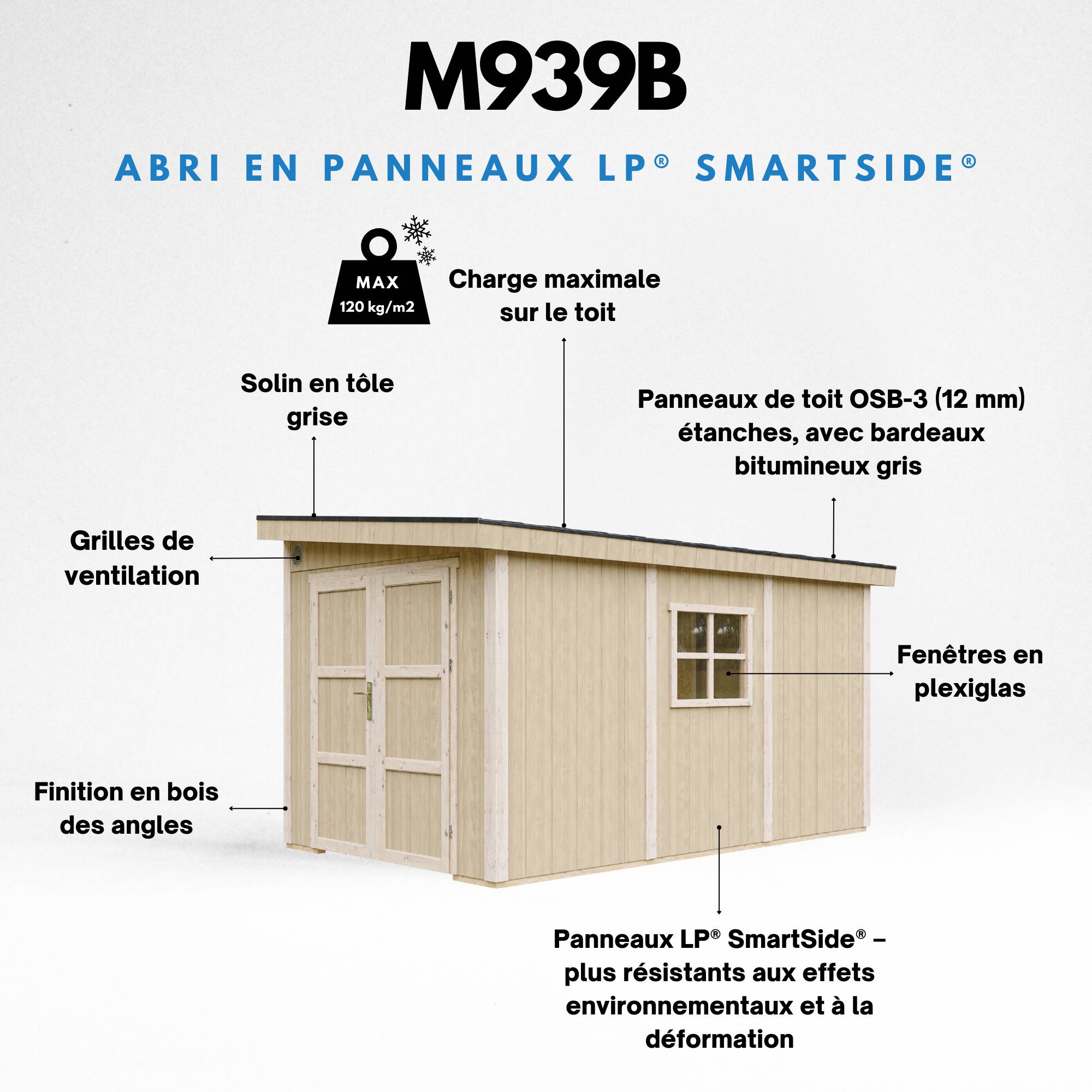 Timbela - Abri de Jardin Qualité Premium 8,68 m² - H231x248x412 cm sans plancher e paroi latérale - Timbela M939B-TERRA BROWN - Image 9