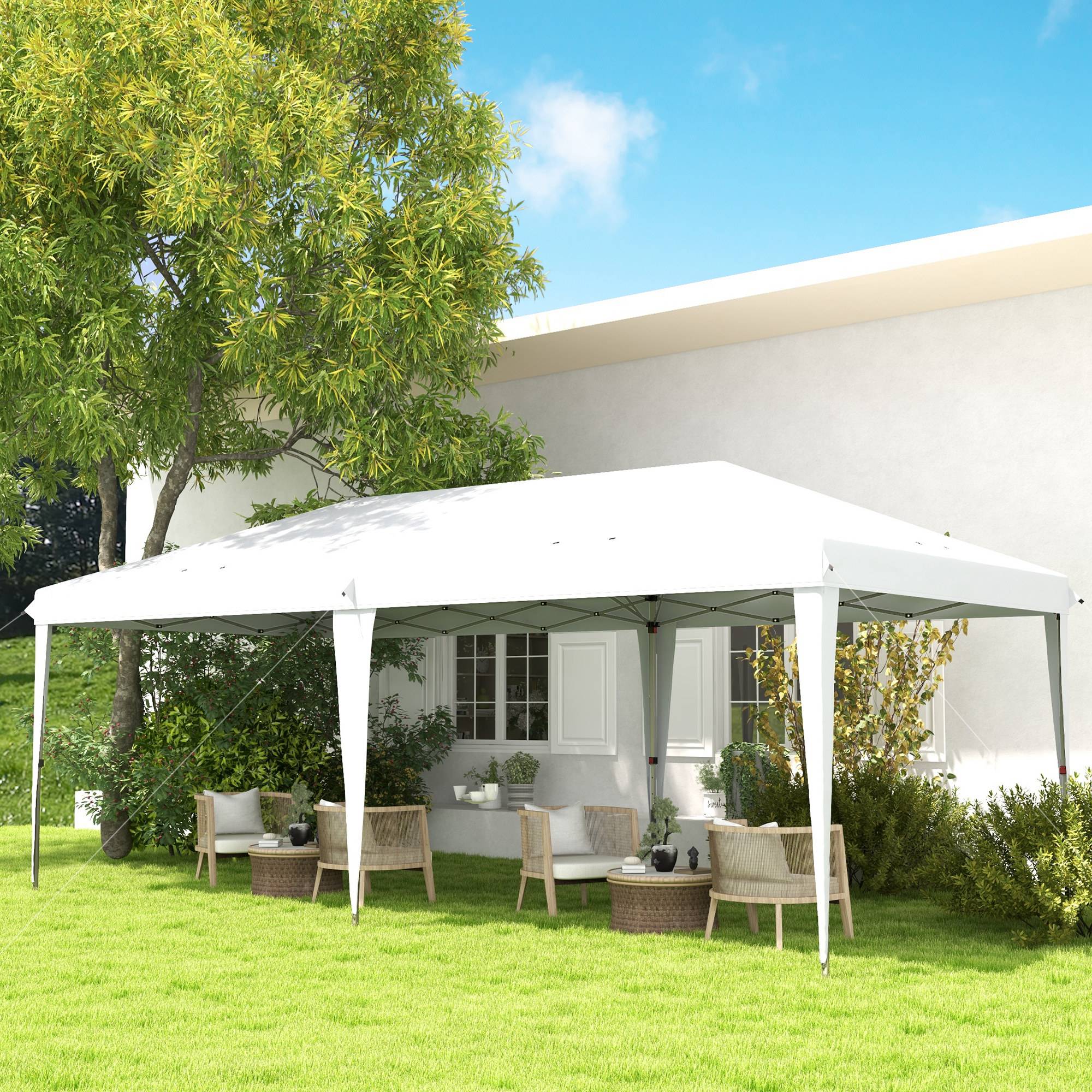 Tente pliante 6 x 3 m avec 3 niveaux de hauteur réglables, sac de transport anti-UV et structure en acier blanc - Image 10