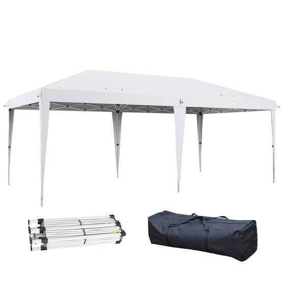 Tente pliante 6 x 3 m avec 3 niveaux de hauteur réglables, sac de transport anti-UV et structure en acier blanc - Image 1