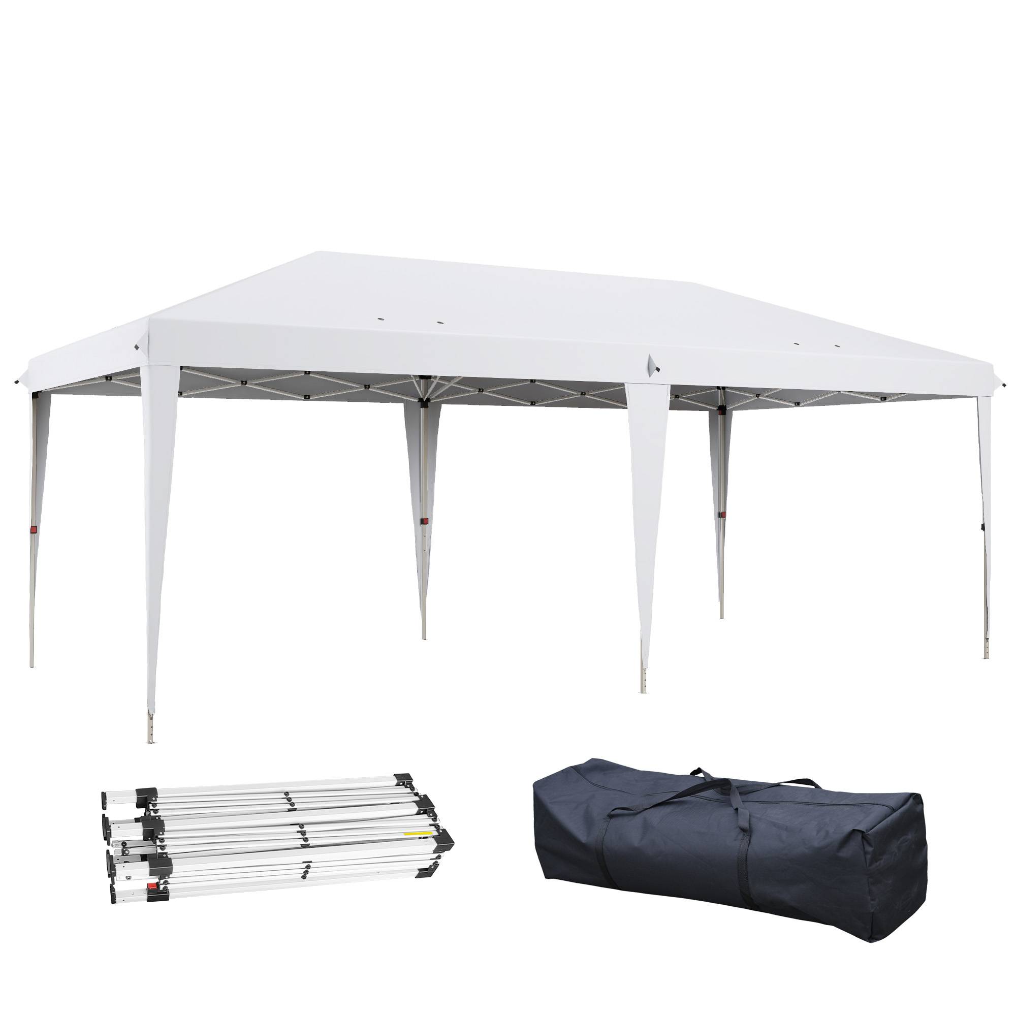 Tente pliante 6 x 3 m avec 3 niveaux de hauteur réglables, sac de transport anti-UV et structure en acier blanc - Image 1