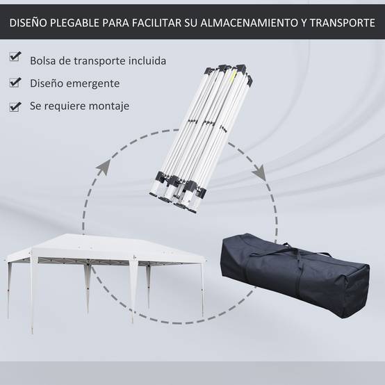 Tente pliante 6 x 3 m avec 3 niveaux de hauteur réglables, sac de transport anti-UV et structure en acier blanc - Image 6