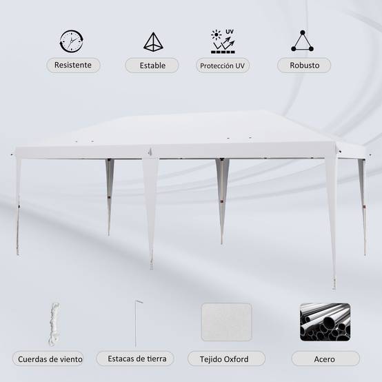 Tente pliante 6 x 3 m avec 3 niveaux de hauteur réglables, sac de transport anti-UV et structure en acier blanc - Image 8