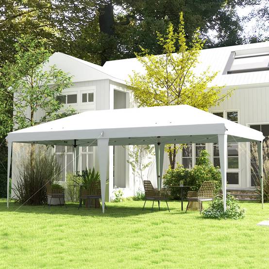 Tente pliante 6 x 3 m avec 3 niveaux de hauteur réglables, sac de transport anti-UV et structure en acier blanc - Image 4
