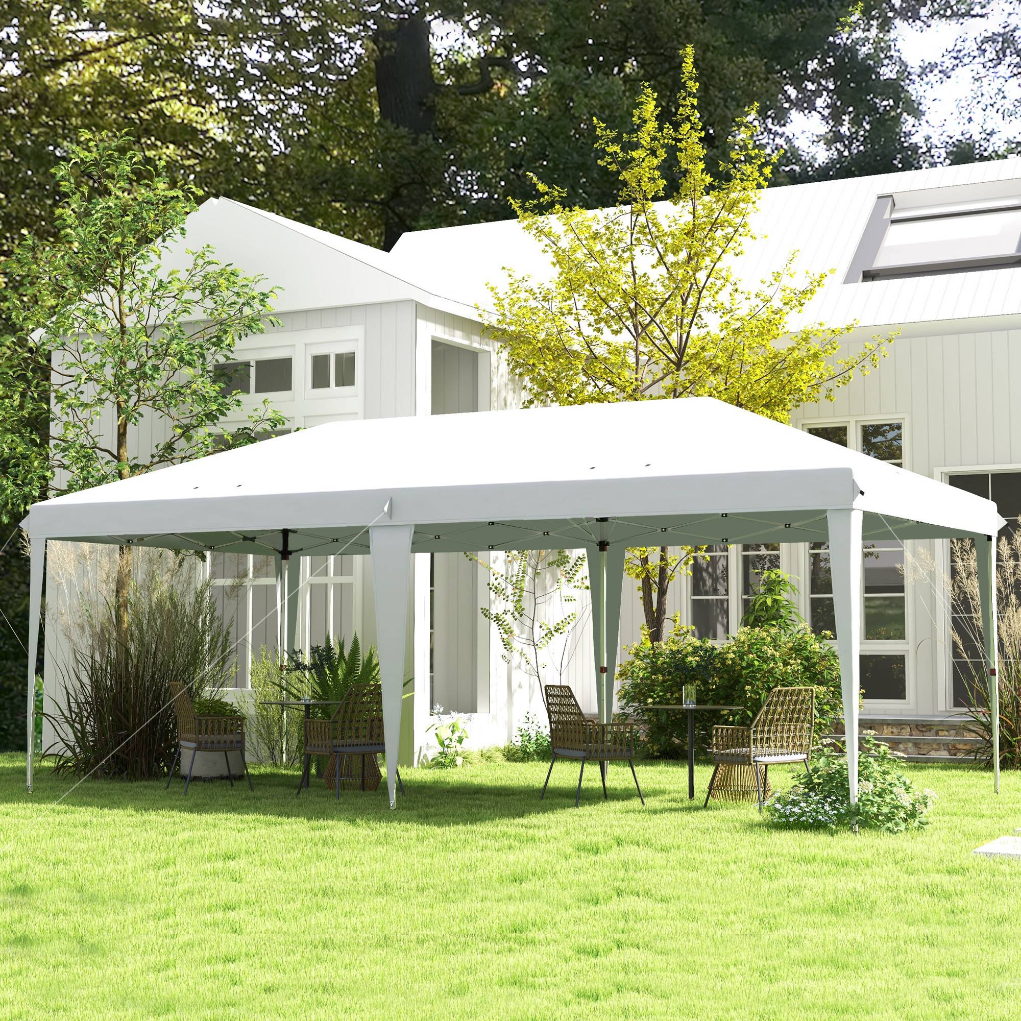 Tente pliante 6 x 3 m avec 3 niveaux de hauteur réglables, sac de transport anti-UV et structure en acier blanc - Image 4
