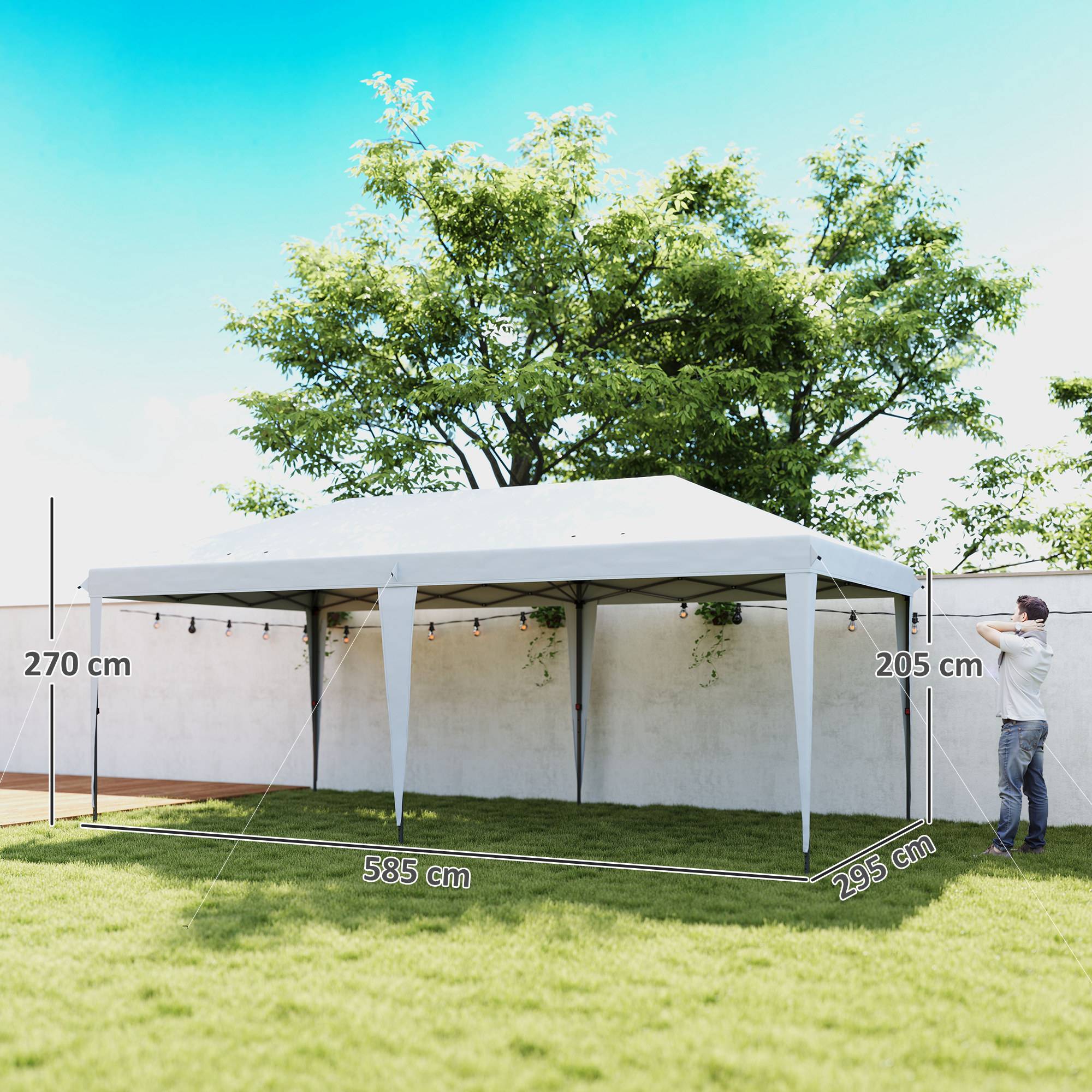 Tente pliante 6 x 3 m avec 3 niveaux de hauteur réglables, sac de transport anti-UV et structure en acier blanc - Image 5