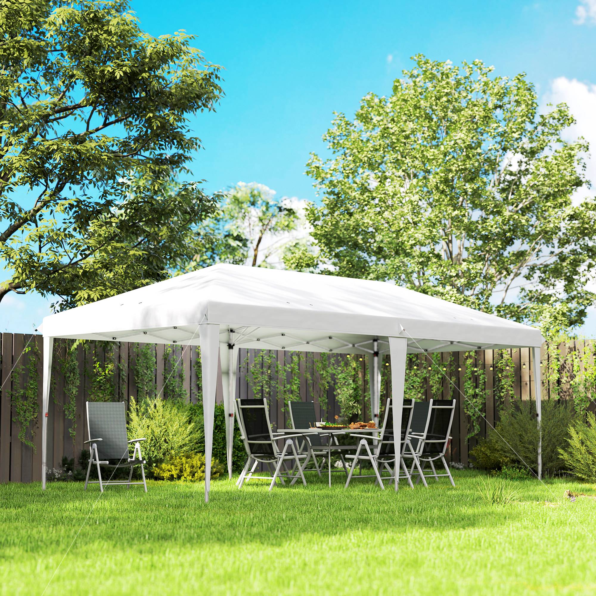 Tente pliante 6 x 3 m avec 3 niveaux de hauteur réglables, sac de transport anti-UV et structure en acier blanc - Image 3
