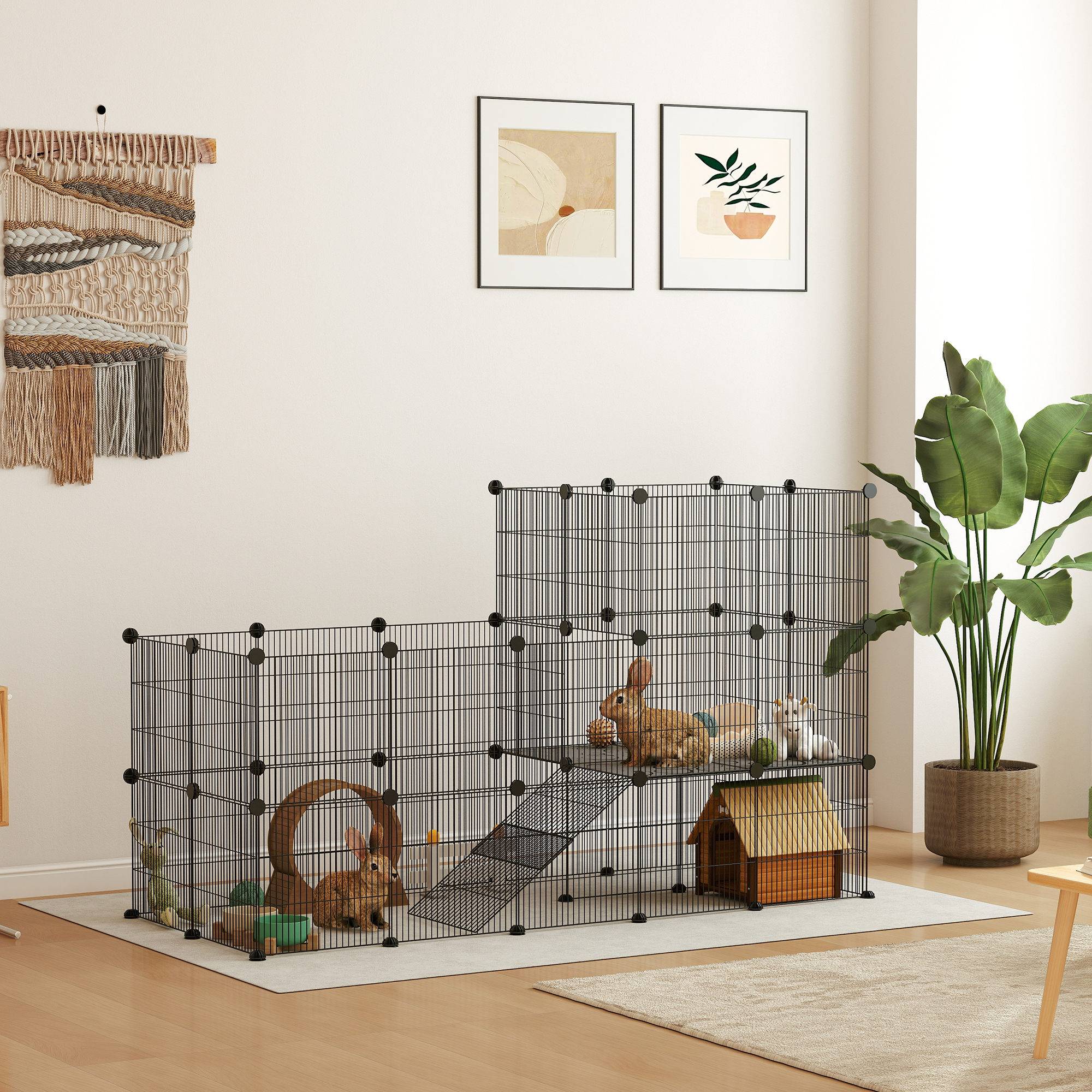 Sans Marque - Enclos lapins nains clapier 39 panneaux petits animaux rampe intérieur noir - Image 3