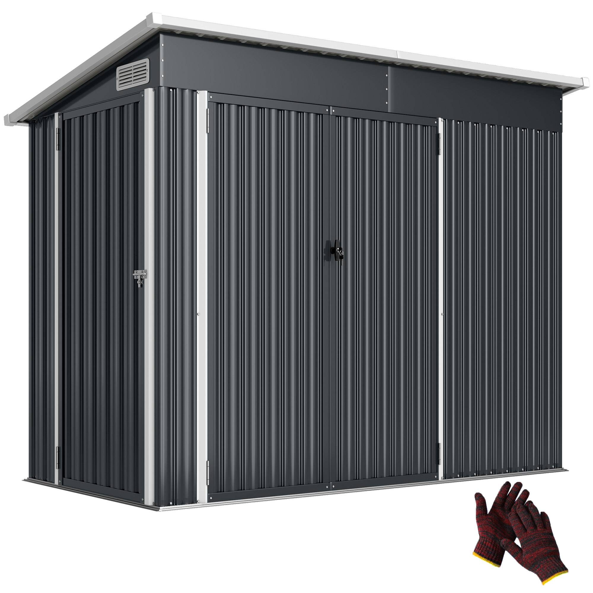 Abri de jardin métal 234x132x185 cm avec triple porte verrouillable, toit incliné ventilation, cabane gris - Image 2