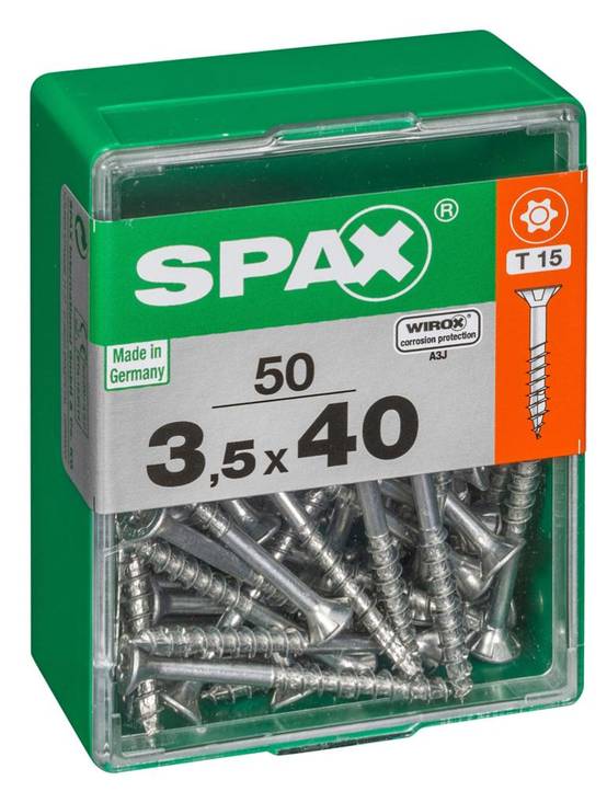 Spax - Lot de 50 vis acier tête autofraisée plate SPAX, Diam.3.5 mm x L.40 mm - Image 1