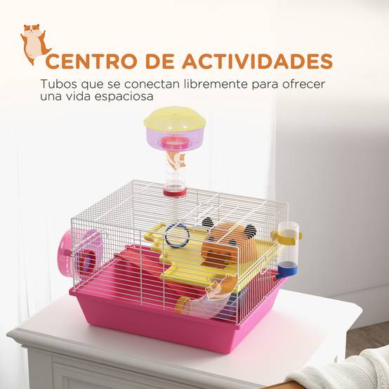 Cage hamster naine Acier et PP avec tour d'observation et roue 34x27x25cm Rose - ComfortXL Outdoor Living - Image 6