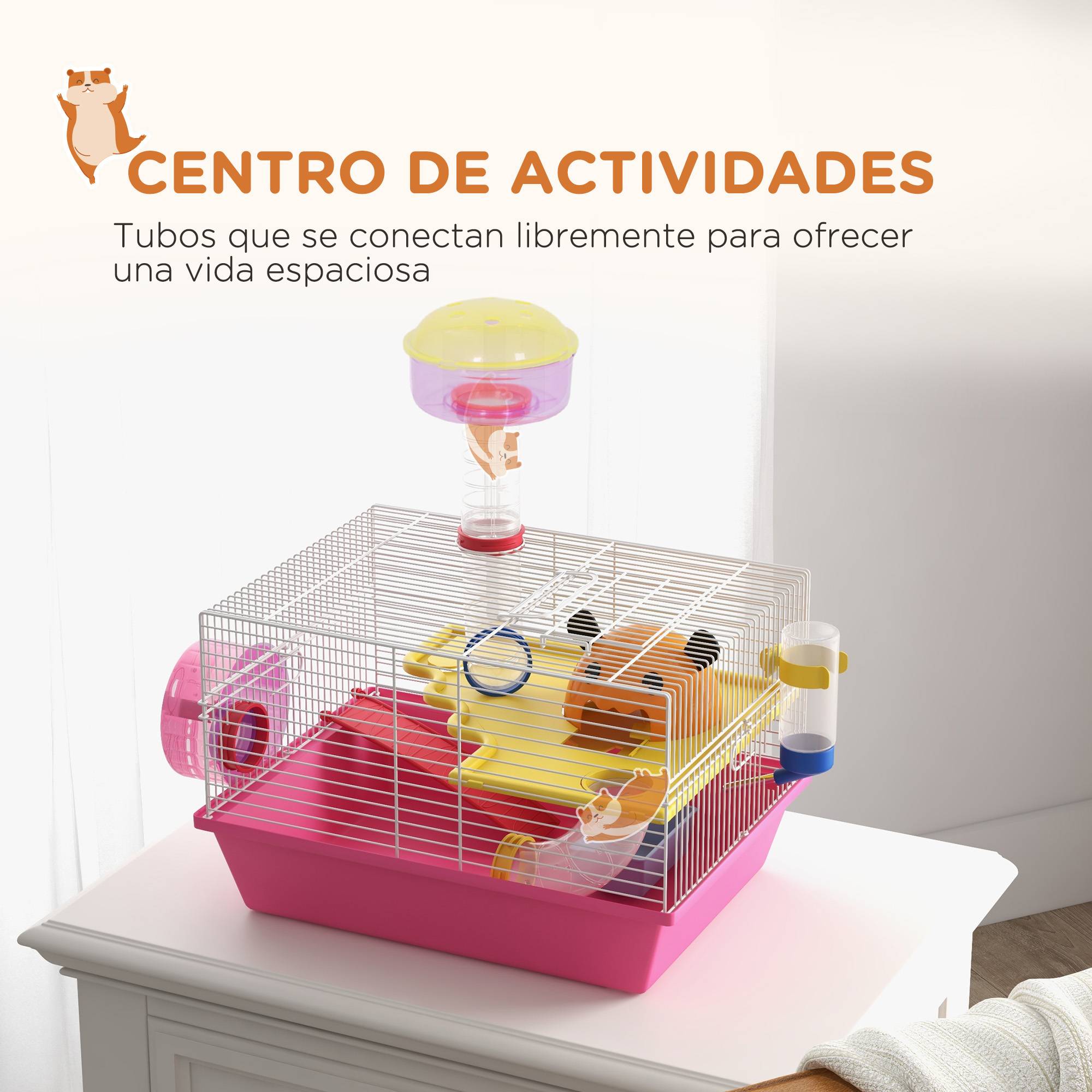 Cage hamster naine Acier et PP avec tour d'observation et roue 34x27x25cm Rose - ComfortXL Outdoor Living - Image 6