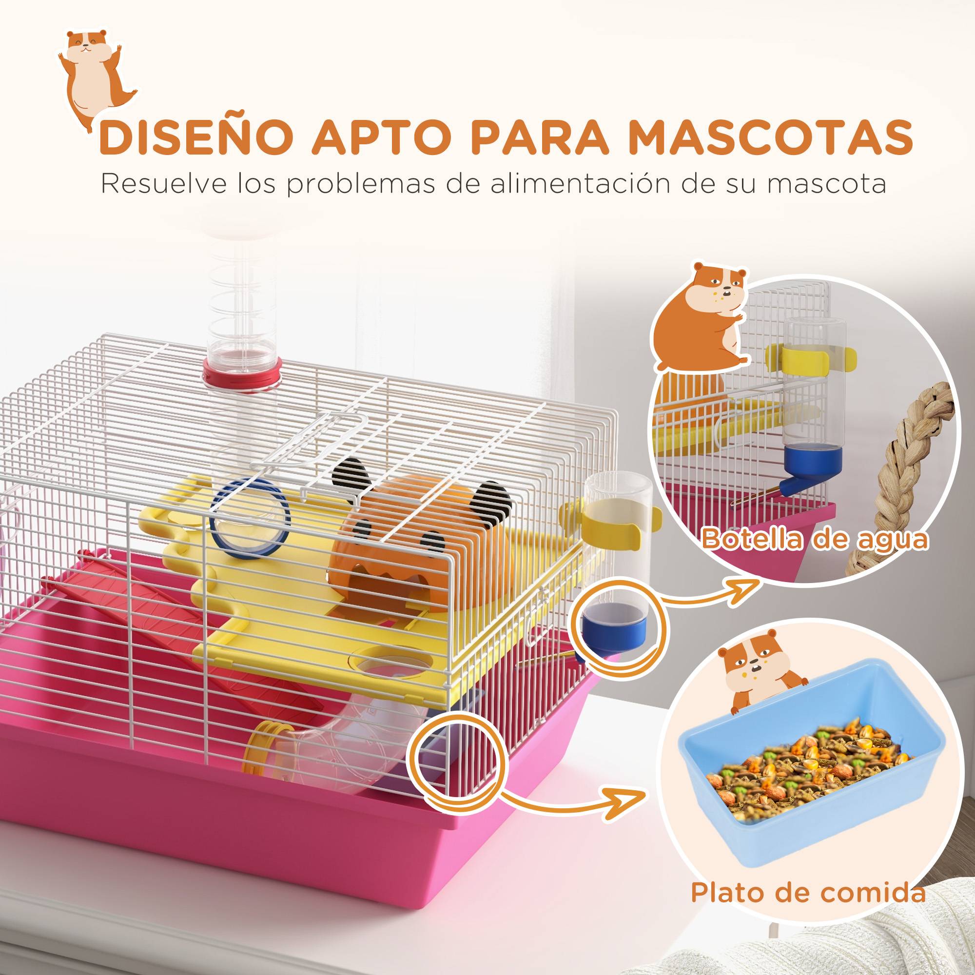 Cage hamster naine Acier et PP avec tour d'observation et roue 34x27x25cm Rose - ComfortXL Outdoor Living - Image 9