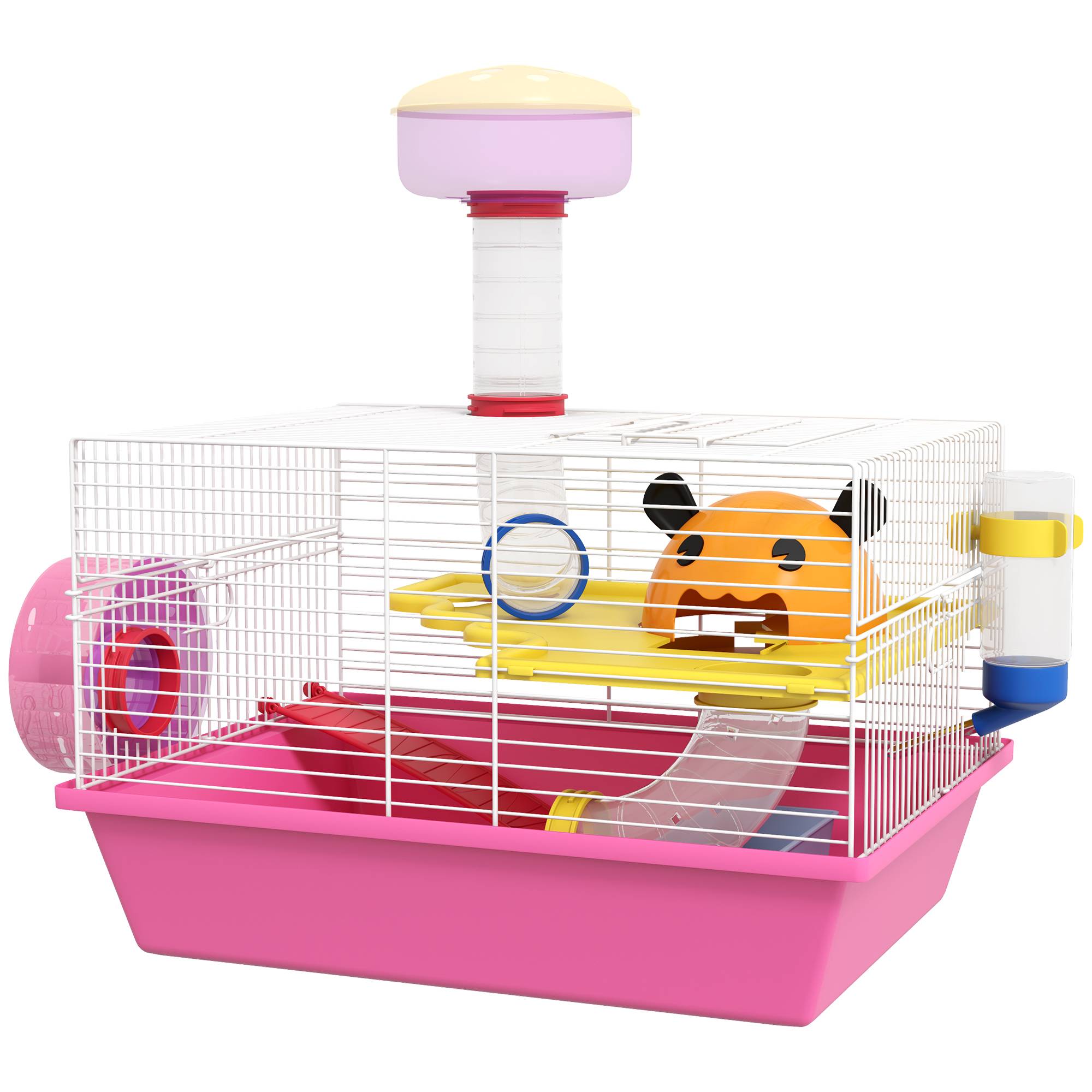 Cage hamster naine Acier et PP avec tour d'observation et roue 34x27x25cm Rose - ComfortXL Outdoor Living - Image 2