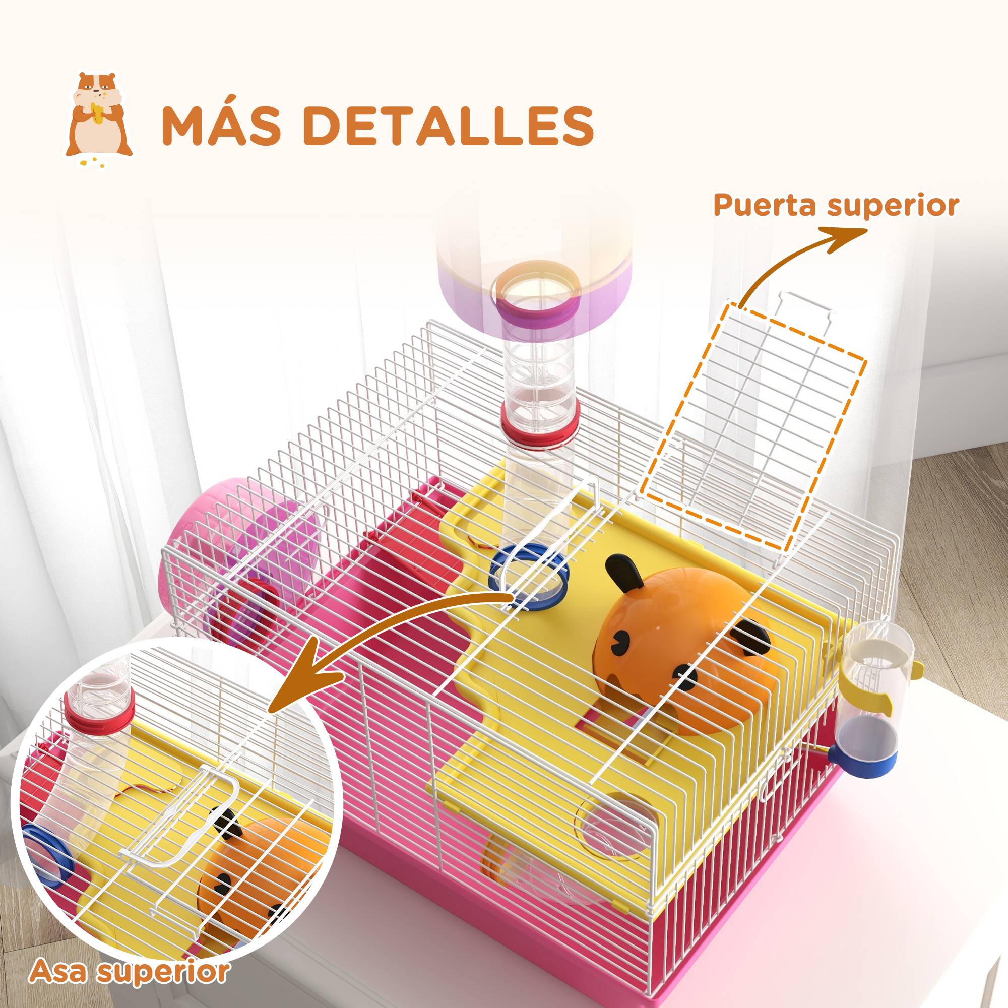 Cage hamster naine Acier et PP avec tour d'observation et roue 34x27x25cm Rose - ComfortXL Outdoor Living - Image 10