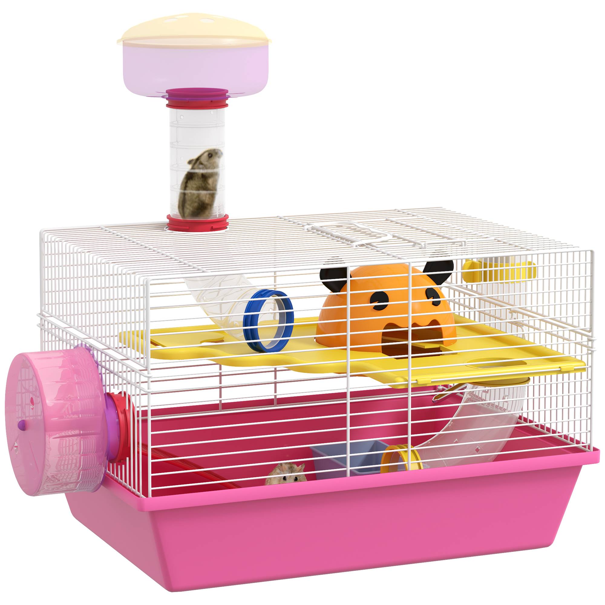 Cage hamster naine Acier et PP avec tour d'observation et roue 34x27x25cm Rose - ComfortXL Outdoor Living - Image 1