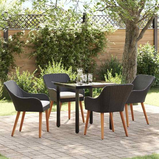 Ensemble Table et Chaises de Jardin 5 Pièces en Polyrotin pour 4 Personnes Noir – ComfortXL Outdoor Living - Image 1
