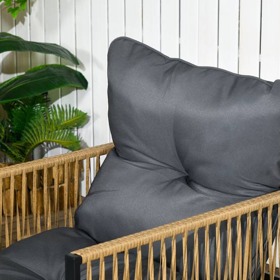 ComfortXL - Salon de jardin 4 pièces résine tressée anthracite canapé fauteuils table verre pour terrasse extérieur - Image 8