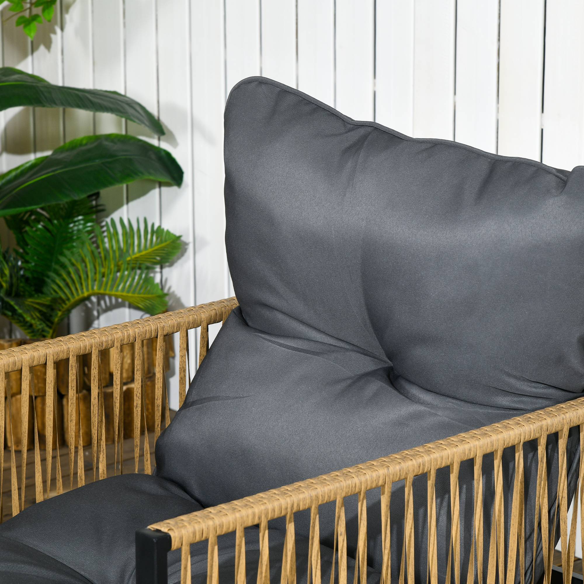ComfortXL - Salon de jardin 4 pièces résine tressée anthracite canapé fauteuils table verre pour terrasse extérieur - Image 8