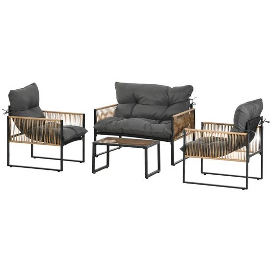 ComfortXL - Salon de jardin 4 pièces résine tressée anthracite canapé fauteuils table verre pour terrasse extérieur - Image 2