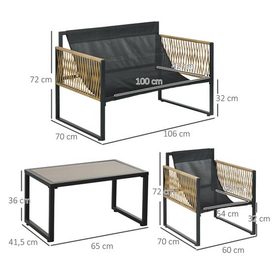 ComfortXL - Salon de jardin 4 pièces résine tressée anthracite canapé fauteuils table verre pour terrasse extérieur - Image 3