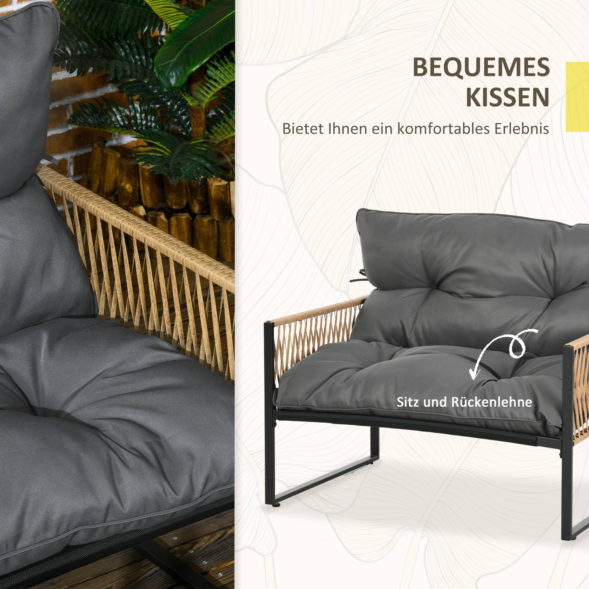 ComfortXL - Salon de jardin 4 pièces résine tressée anthracite canapé fauteuils table verre pour terrasse extérieur - Image 5