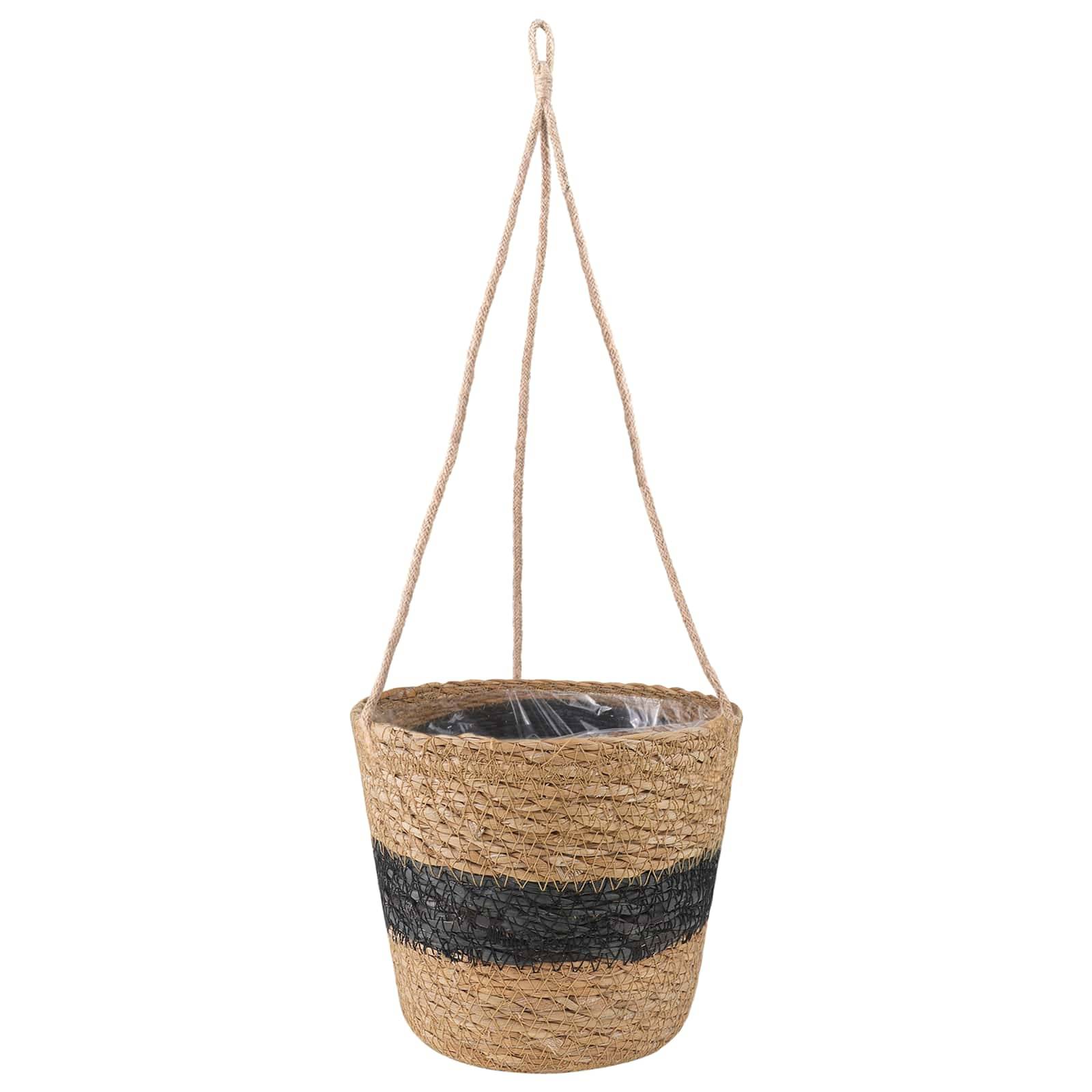 Paniers à plantes herbe de mer naturel et noir 26 x 26 x 19 cm, Poids:0.91kg - PANGIVO - Image 2