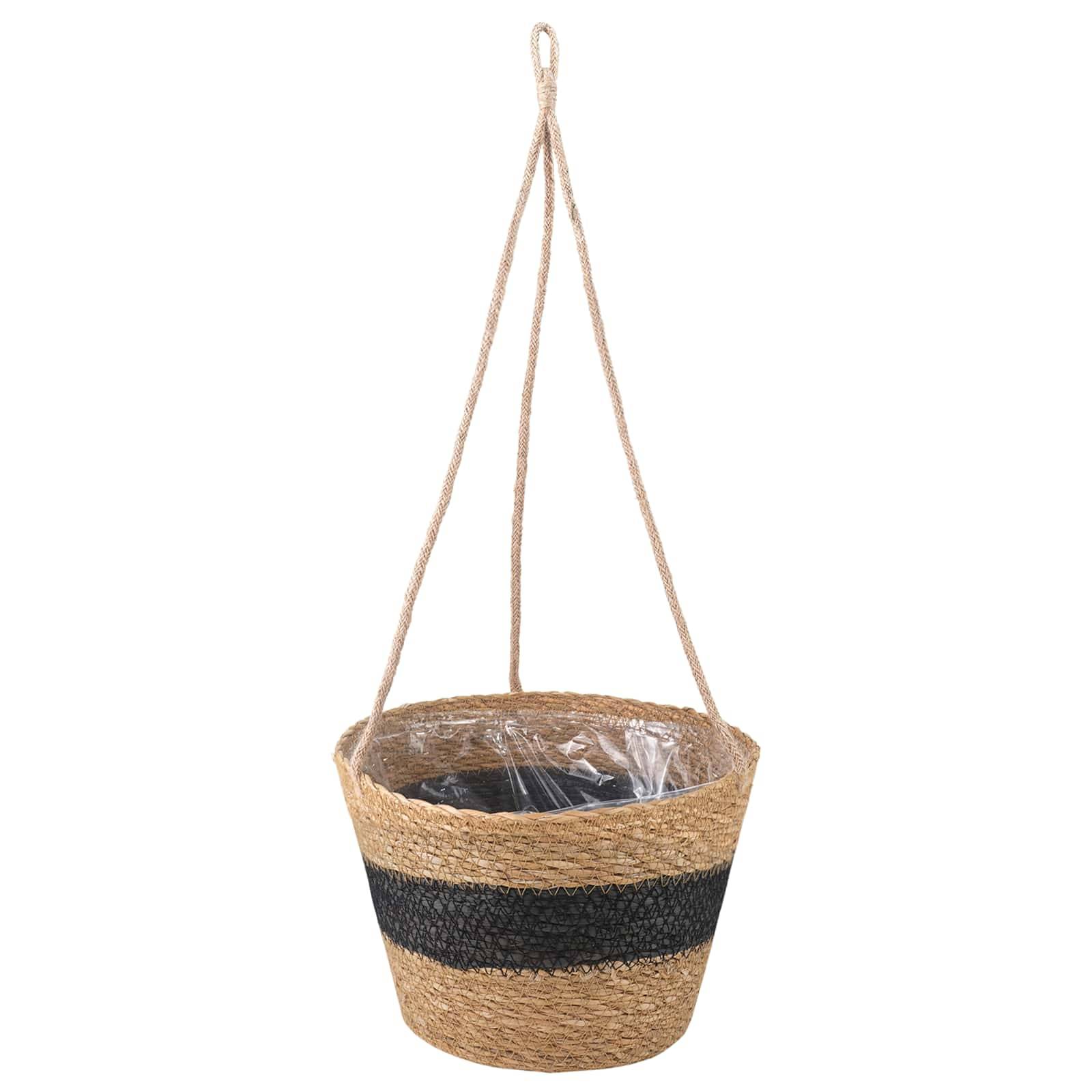 Paniers à plantes herbe de mer naturel et noir 26 x 26 x 19 cm, Poids:0.91kg - PANGIVO - Image 4