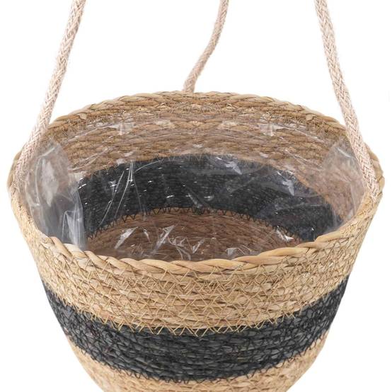Paniers à plantes herbe de mer naturel et noir 26 x 26 x 19 cm, Poids:0.91kg - PANGIVO - Image 5