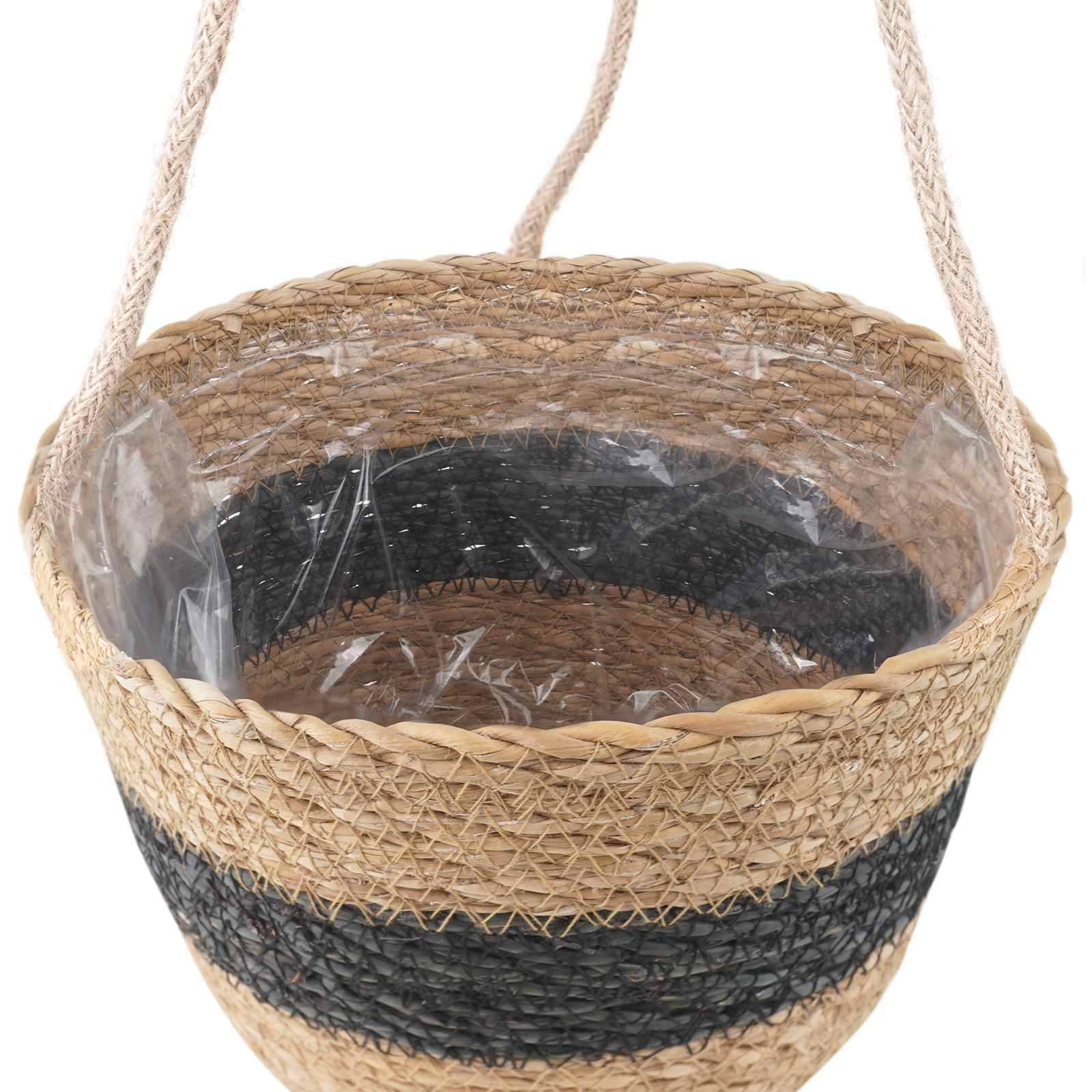 Paniers à plantes herbe de mer naturel et noir 26 x 26 x 19 cm, Poids:0.91kg - PANGIVO - Image 5