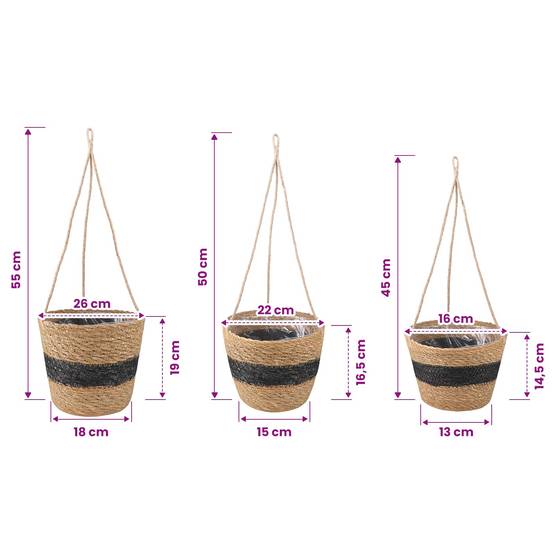 Paniers à plantes herbe de mer naturel et noir 26 x 26 x 19 cm, Poids:0.91kg - PANGIVO - Image 7