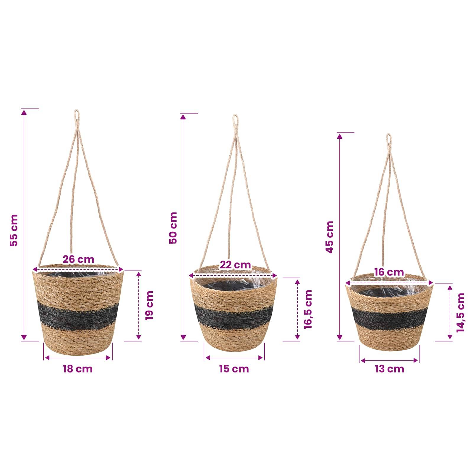 Paniers à plantes herbe de mer naturel et noir 26 x 26 x 19 cm, Poids:0.91kg - PANGIVO - Image 7