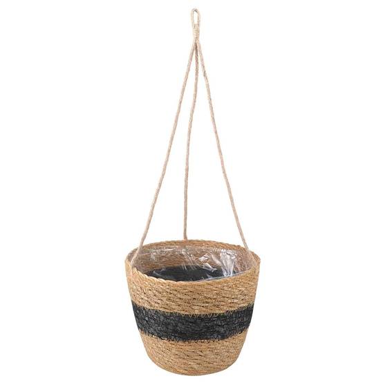Paniers à plantes herbe de mer naturel et noir 26 x 26 x 19 cm, Poids:0.91kg - PANGIVO - Image 3