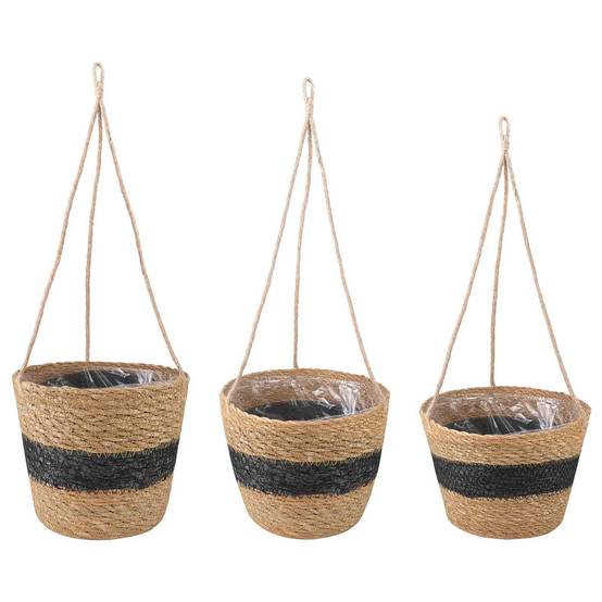 Paniers à plantes herbe de mer naturel et noir 26 x 26 x 19 cm, Poids:0.91kg - PANGIVO - Image 1