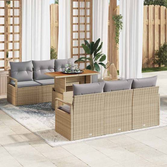 Mobilier de Jardin 7 Pièces Beige et Gris Clair en Rotin Synthétique avec Rangement Astucieux – ComfortXL Outdoor Living - Image 1