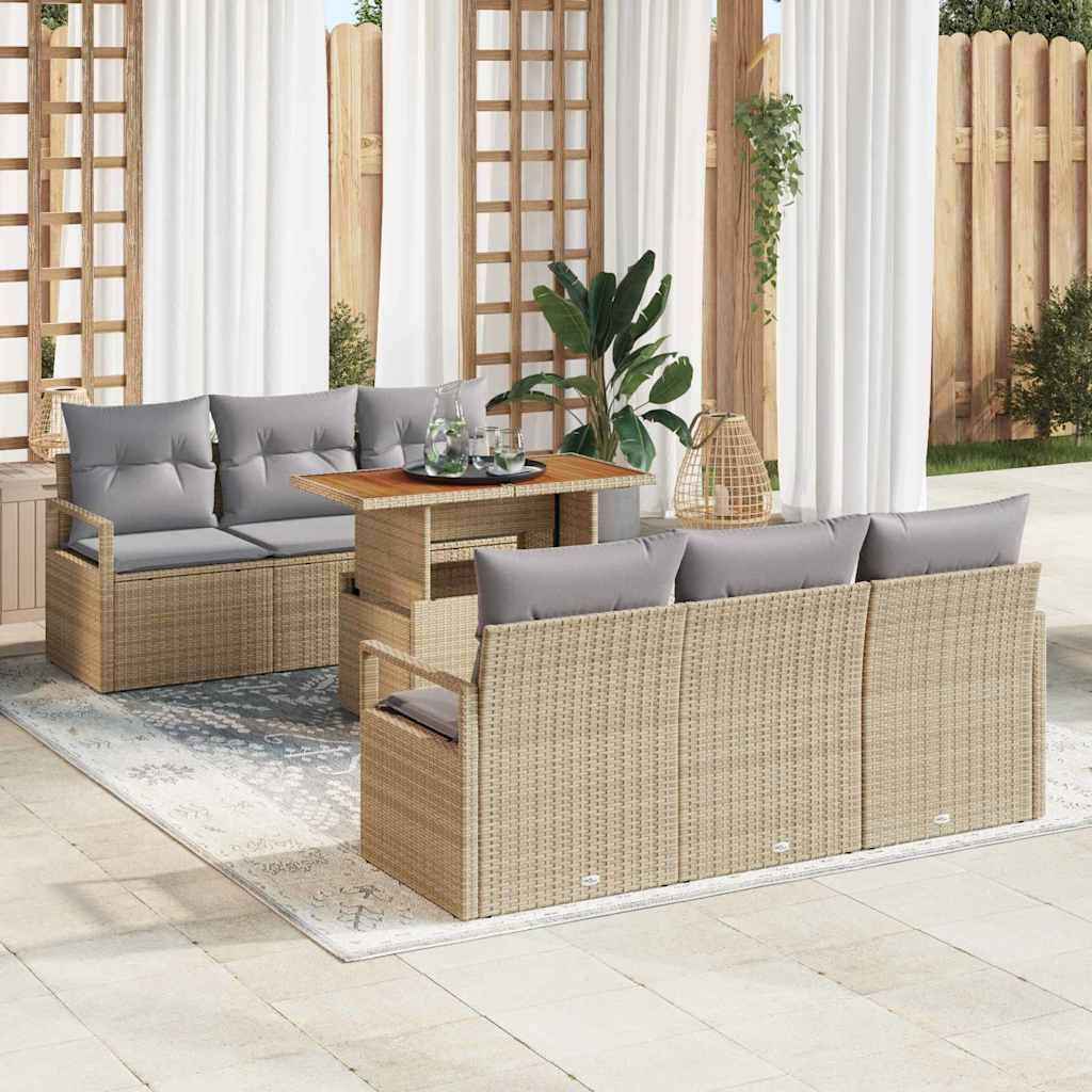 Mobilier de Jardin 7 Pièces Beige et Gris Clair en Rotin Synthétique avec Rangement Astucieux – ComfortXL Outdoor Living - Image 1