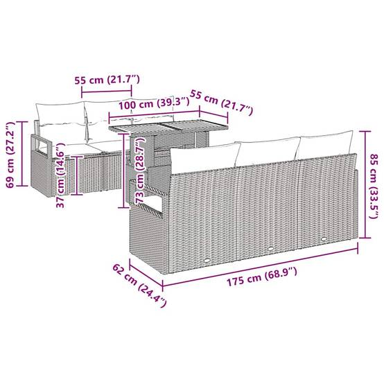 Mobilier de Jardin 7 Pièces Beige et Gris Clair en Rotin Synthétique avec Rangement Astucieux – ComfortXL Outdoor Living - Image 8