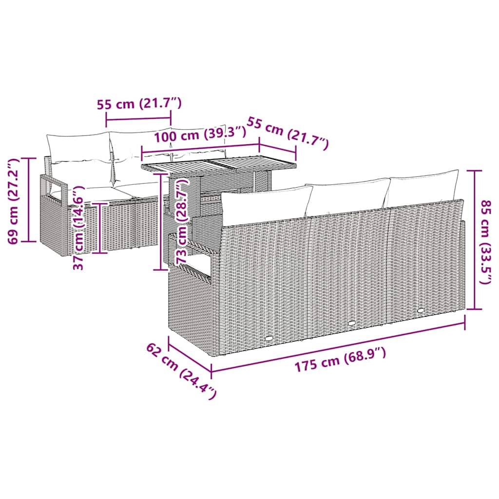 Mobilier de Jardin 7 Pièces Beige et Gris Clair en Rotin Synthétique avec Rangement Astucieux – ComfortXL Outdoor Living - Image 8