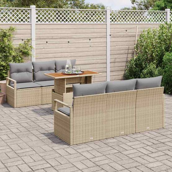 Mobilier de Jardin 7 Pièces Beige et Gris Clair en Rotin Synthétique avec Rangement Astucieux – ComfortXL Outdoor Living - Image 3