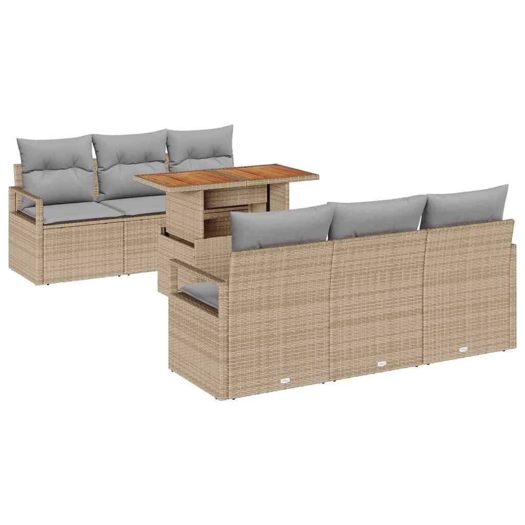 Mobilier de Jardin 7 Pièces Beige et Gris Clair en Rotin Synthétique avec Rangement Astucieux – ComfortXL Outdoor Living - Image 2