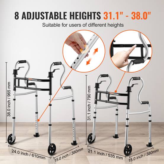 VEVOR Déambulateur pliable 3 en 1 aluminium avec hauteur et largeur réglables - Image 4