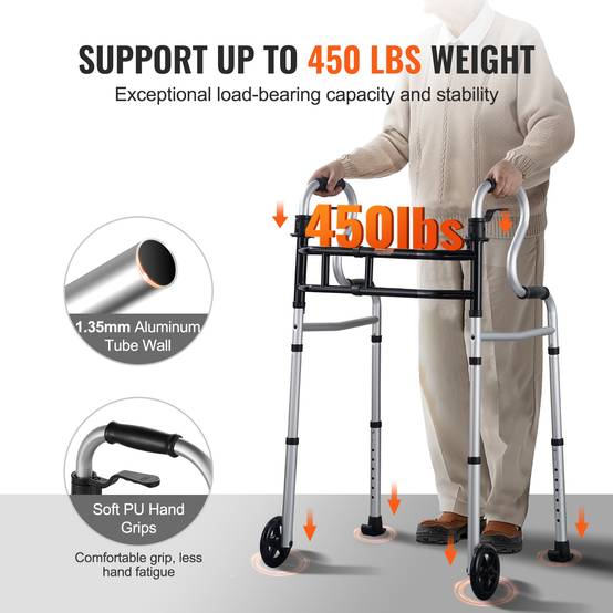 VEVOR Déambulateur pliable 3 en 1 aluminium avec hauteur et largeur réglables - Image 3