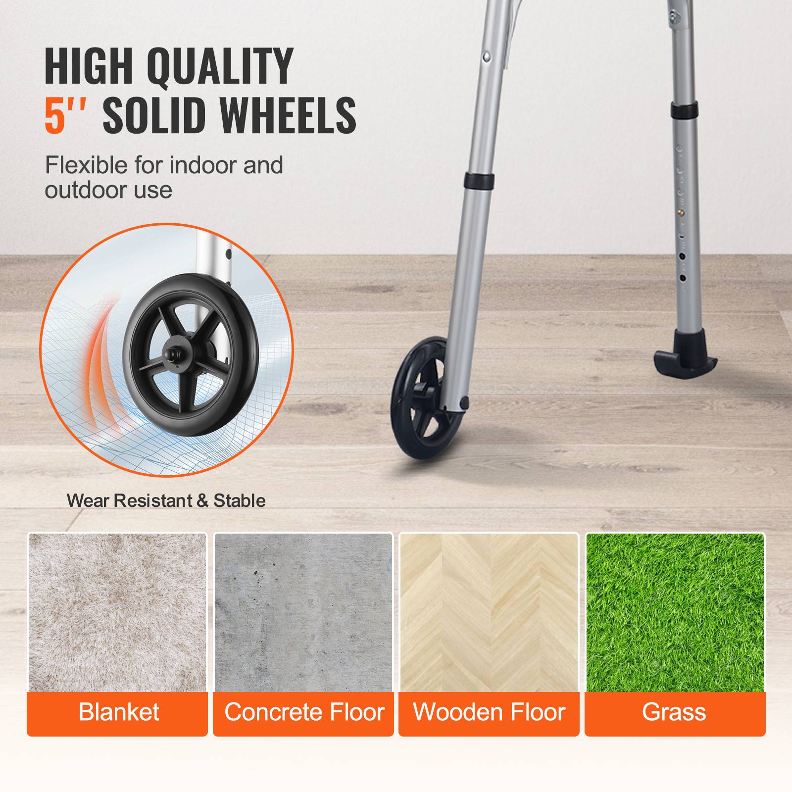 VEVOR Déambulateur pliable 3 en 1 aluminium avec hauteur et largeur réglables - Image 5
