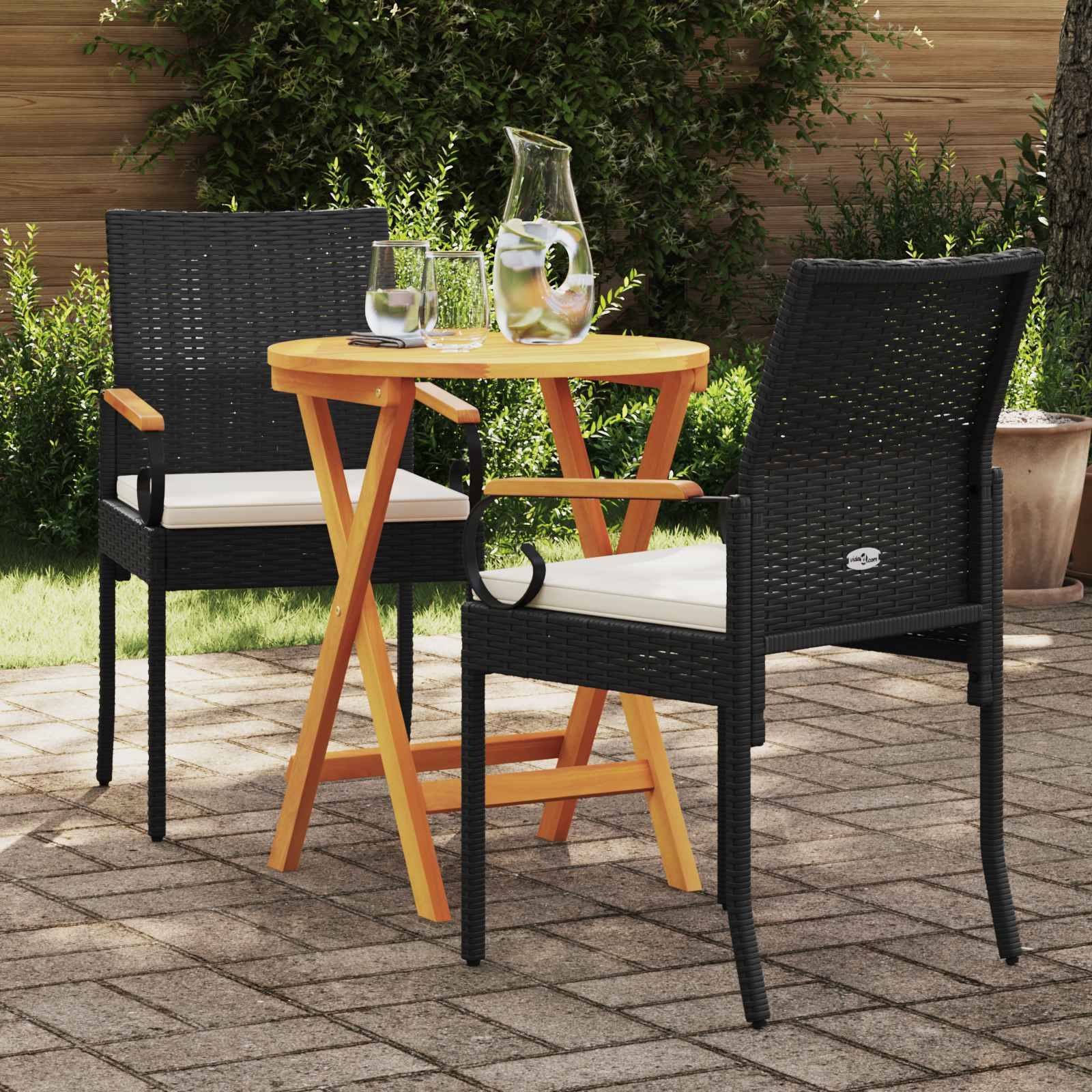 Chaises de jardin polyrotin et acier noir et blanc crème 59.5 x 50 x 88 cm - PANGIVO - Image 3