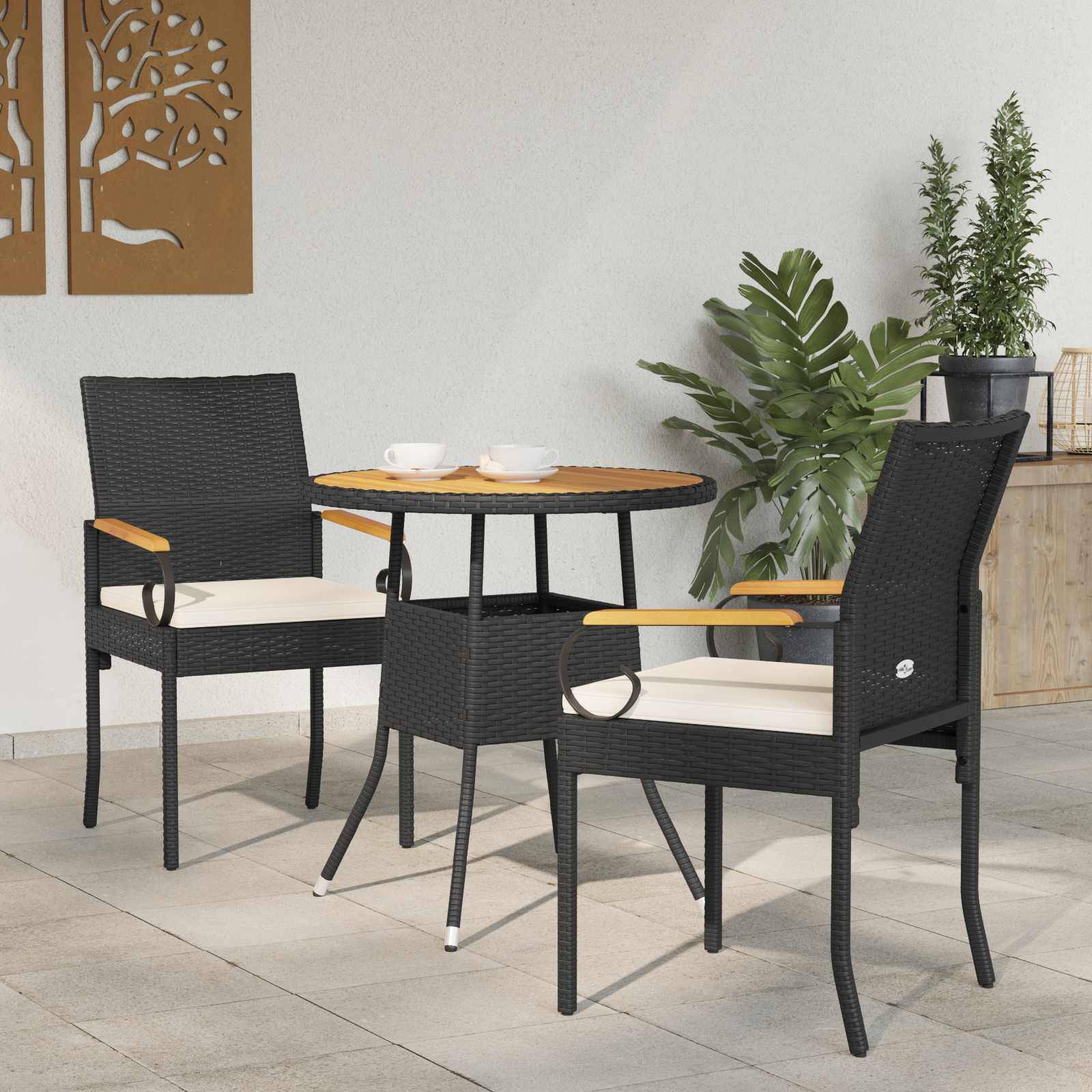 Chaises de jardin polyrotin et acier noir et blanc crème 59.5 x 50 x 88 cm - PANGIVO