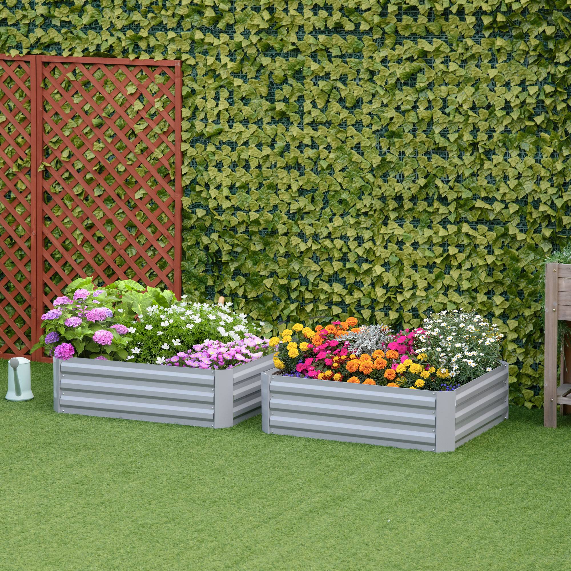Sans Marque - Ensemble 2 bacs jardin surélevés fond ouvert plantes légumes acier 100x100x30 cm gris - Image 4